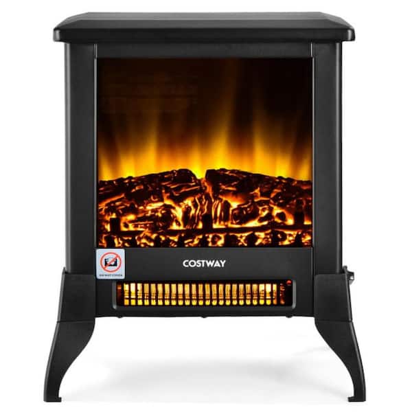 Clihome 15 in. Freestanding Electric Fireplace in Black Compact Portable Space Heater with Realistic Flame Effect