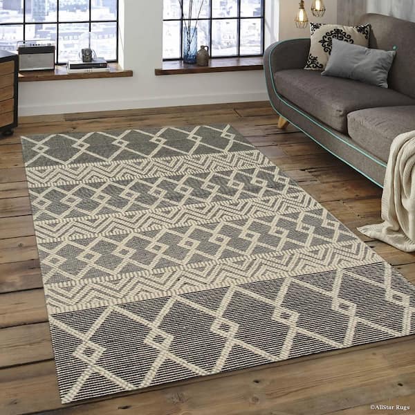 EORC Black 8 ft. x 10 ft. Handwoven Wool Durrie Killim Area Rug