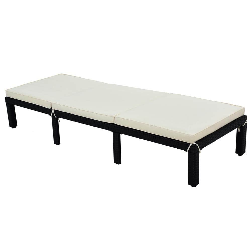 Wicker Outdoor Chaise Lounge with Beige Cushions