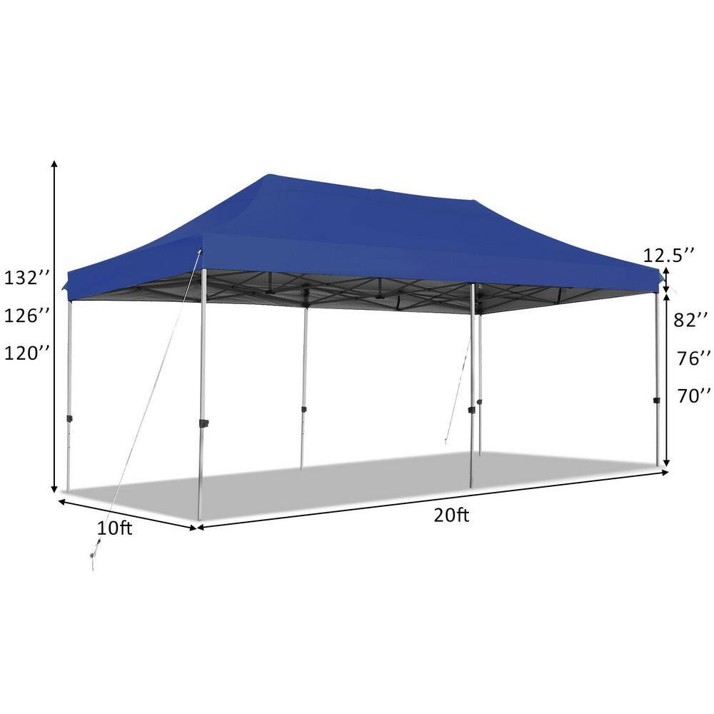 Blue 10' x 20' Adjustable Folding Heavy Duty Sun Shelter with Carry Bag