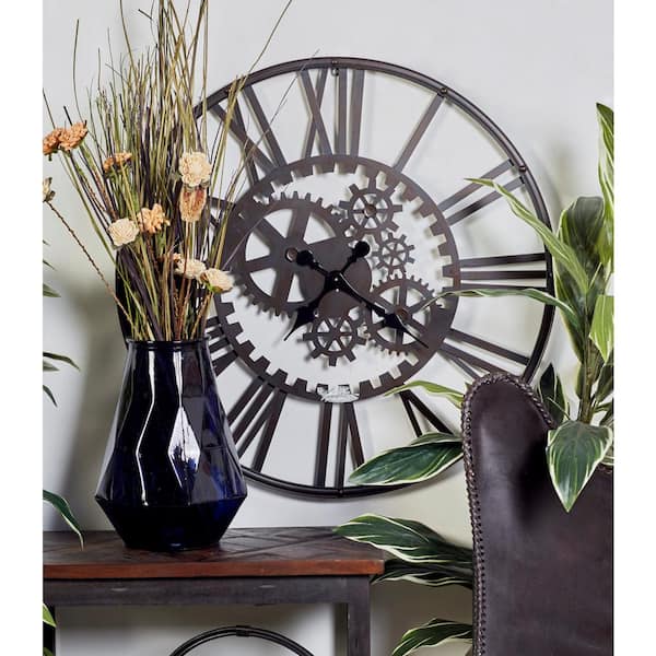 32 in. x 32 in. Black Metal Gear Wall Clock