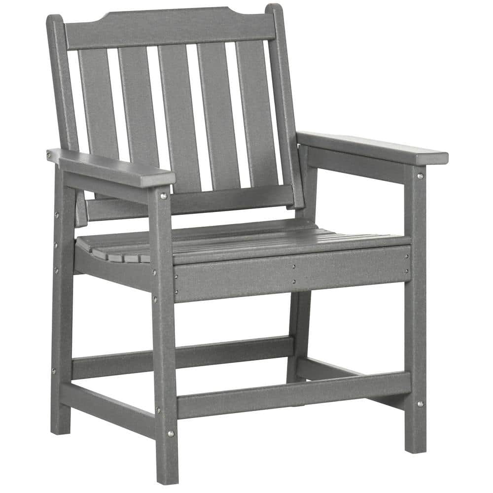 Gray HDPE Slatted Outdoor Dining Chair with Armrests