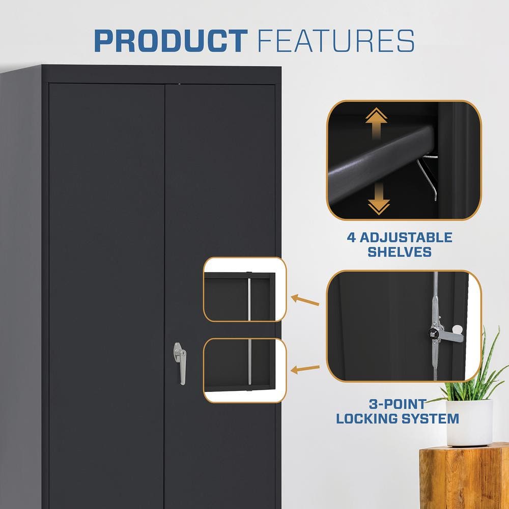 Transitional Black Steel Full-Height Combination Wardrobe Cabinet
