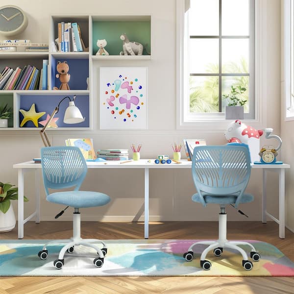Homy Casa CARNAT Kids Desk Chair, Adjustable Swivel Chair with Lumbar Support and Cushioned Seat, Blue and Blush Pink Set of-2