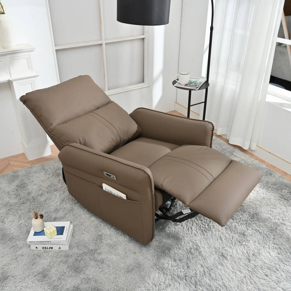 Merax Brown Faux Leather 270° Power Rocking Swivel Recliner Chair with ...