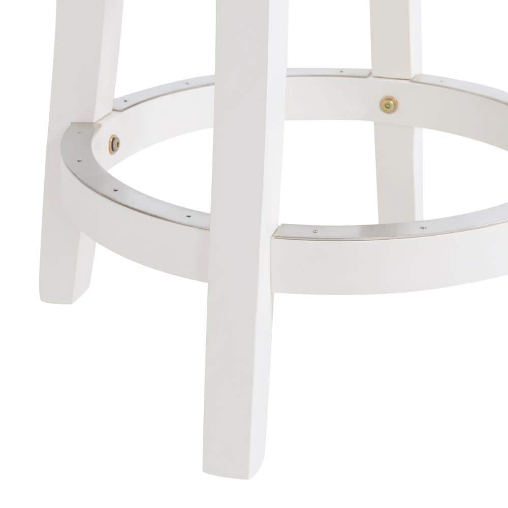 White Swivel Backless Wood and Leather Counter Stools, Set of 2