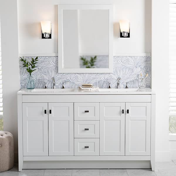 Home Decorators Collection Bladen 60 in. W x 19 in. D x 35 in. H Double Sink Freestanding Bath Vanity in White with White Cultured Marble Top