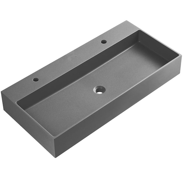 SERENE VALLEY 47 in. Wall-Mount Install or On Countertop Bathroom Sink with Double Faucet Hole in Matte Gray