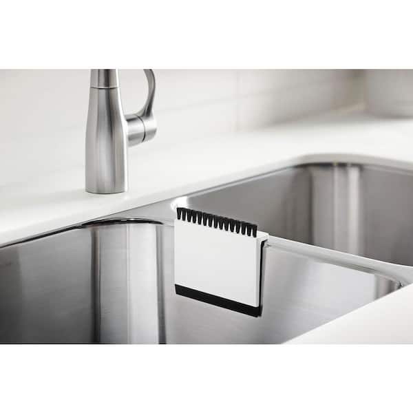 KOHLER Kitchen Sink Squeegee and Countertop Brush, Multi-Purpose, Cleans  Wet and Dry Spills, Dishwasher Safe, White