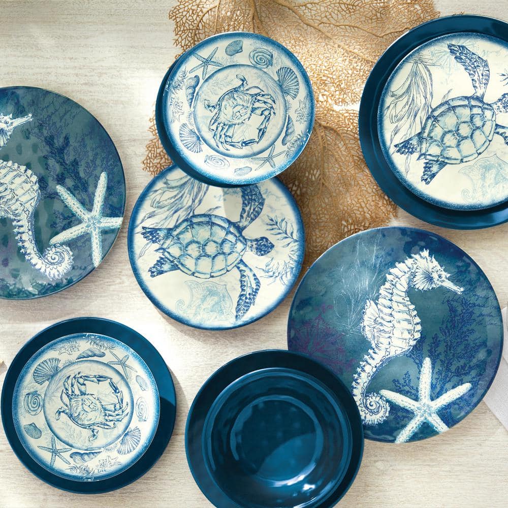 Talavera Blue Floral Melamine 12-Piece Dinnerware Set for 4
