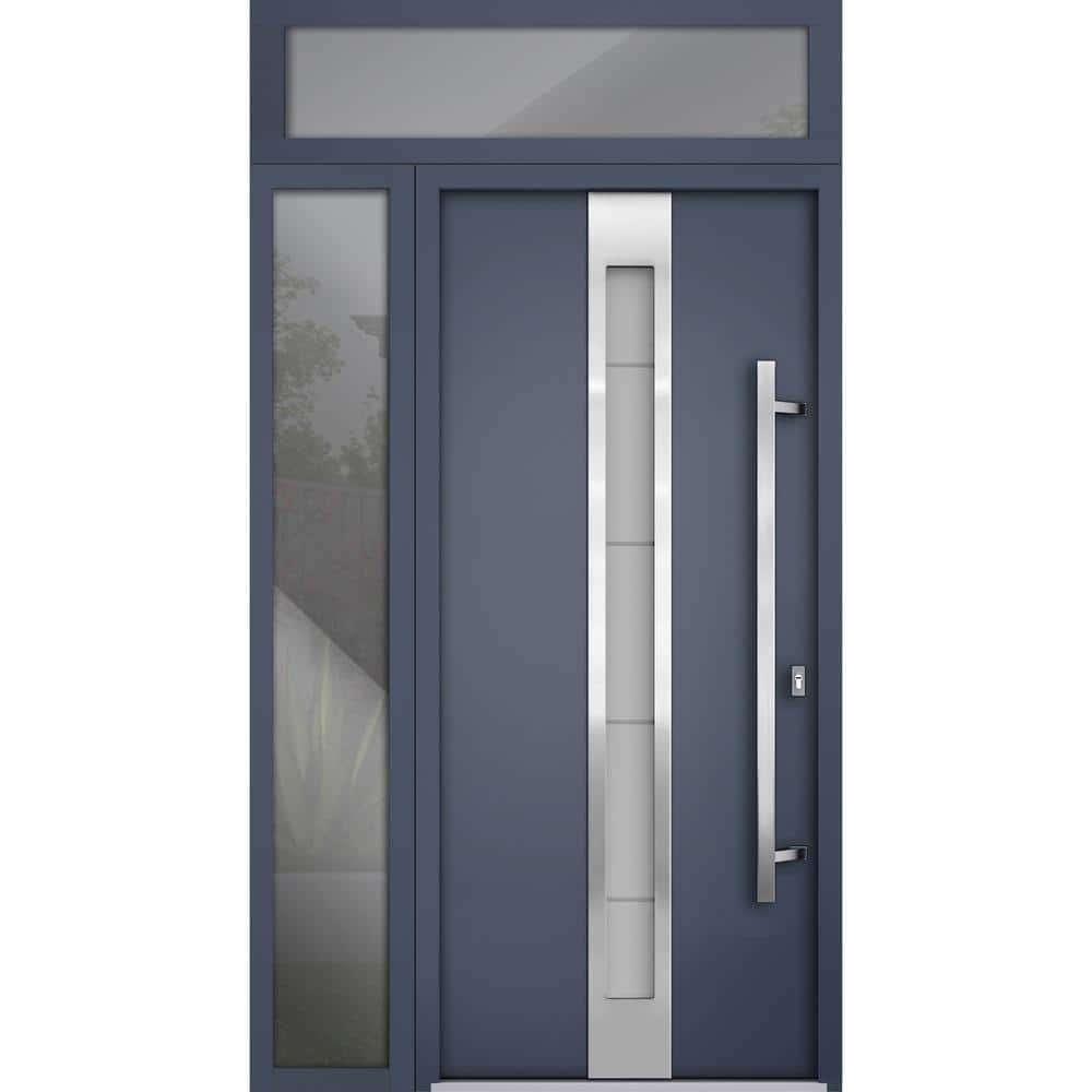 48 in. x 96 in. Left-Hand/Inswing 2 Sidelight Frosted Glass Gray Graphite Steel Prehung Front Door with Hardware price history on PriceWatchPro