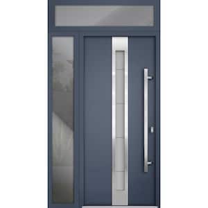 48 in. x 96 in. Left-Hand/Inswing 2 Sidelight Frosted Glass Gray Graphite Steel Prehung Front Door with Hardware