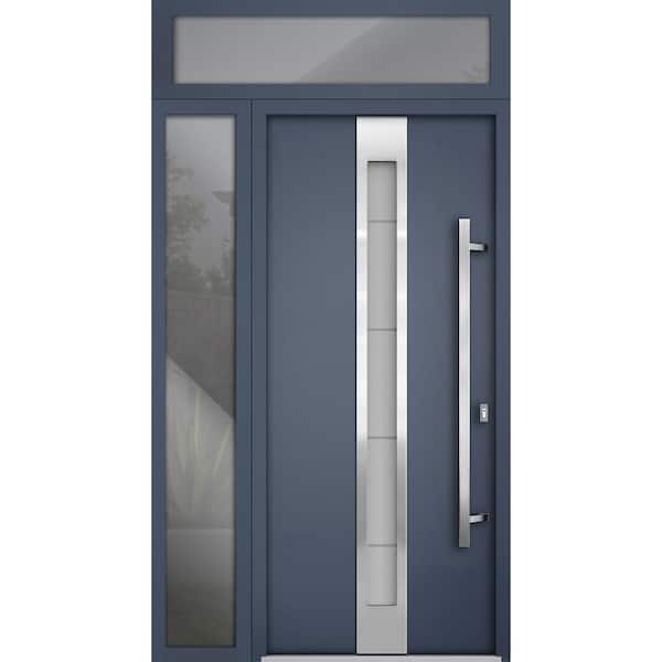 VDOMDOORS 48 in. x 96 in. Left-Hand/Inswing 2 Sidelight Frosted Glass Gray Graphite Steel Prehung Front Door with Hardware