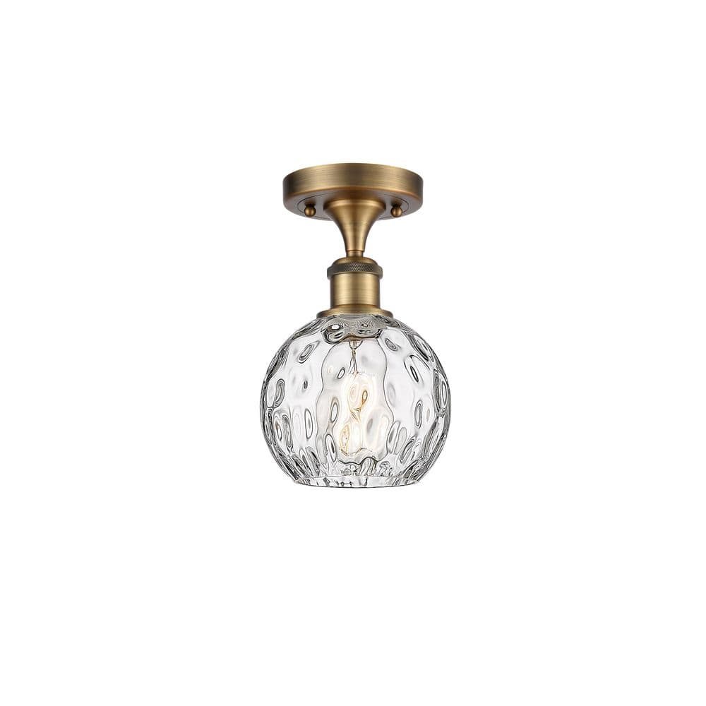 Athens Water Glass 6 in. 1-Light Brushed Brass Industrial Semi-Flush Mount with Clear Glass Shade price history on PriceWatchPro