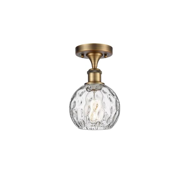 Athens Water Glass 6 in. 1-Light Brushed Brass Industrial Semi-Flush Mount with Clear Glass Shade