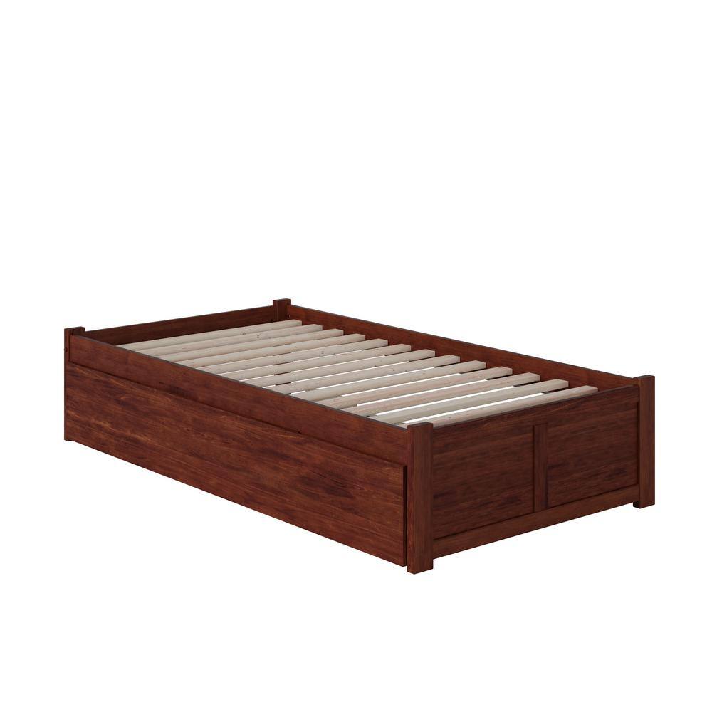 Concord Twin XL Platform Bed with Trundle in Walnut Finish