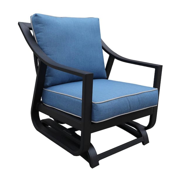 Mondawe Club Motion Chair Steel and Aluminum Outdoor Lounge Chairs with Blue Cushion (2-Pack)