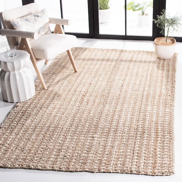 Natural Fiber Beige 9 ft. x 12 ft. Woven Crosstitch Area Rug