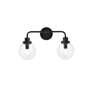 Home Living 19 in. 2-Light Black Vanity Light with Glass Shade