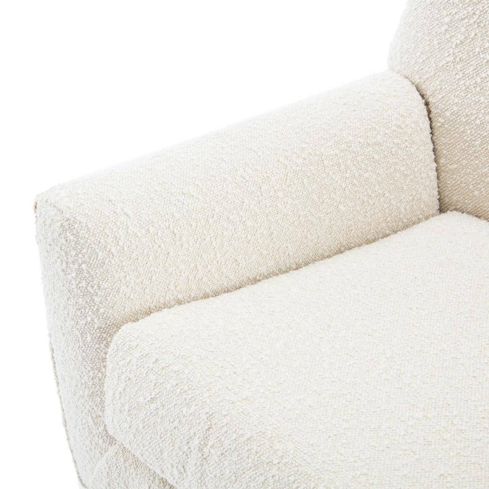 Contemporary White Boucle Upholstered Club Chair with Natural Wood Legs