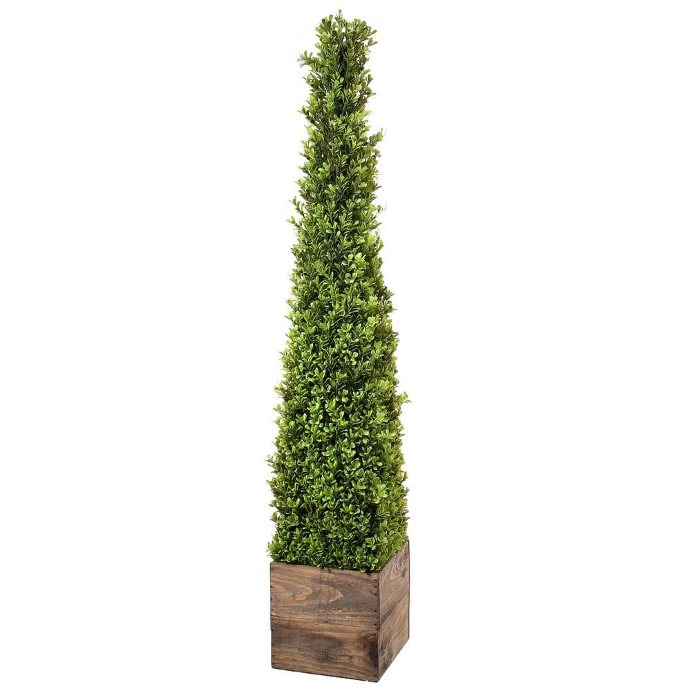 48" Green Plastic Boxwood Topiary in Rustic Wood Pot