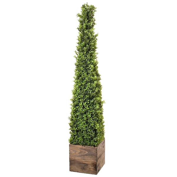 36 in. Green Artificial Spring Boxwood Obelisk in Wood