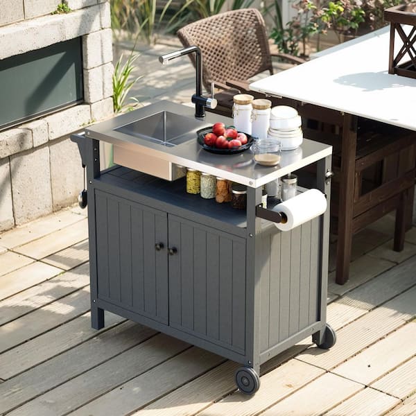 42 in. Outdoor HDPE Kitchen Island with Stainless Steel Sink