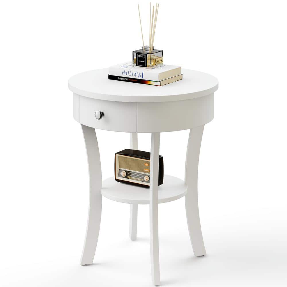 Costway 2-tier 20 in. White Round Wooden Sofa Side End Table 