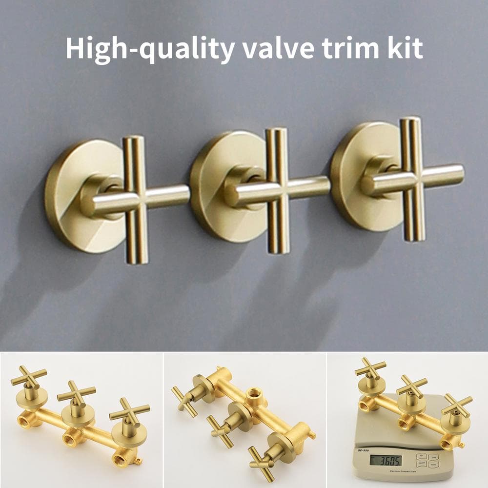 Brushed Gold Triple Handle Multi-Head Wall Mounted Shower System