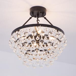 Sonoma 17.5 in. 5-Light Black Semi-Flush Mount With Crystal