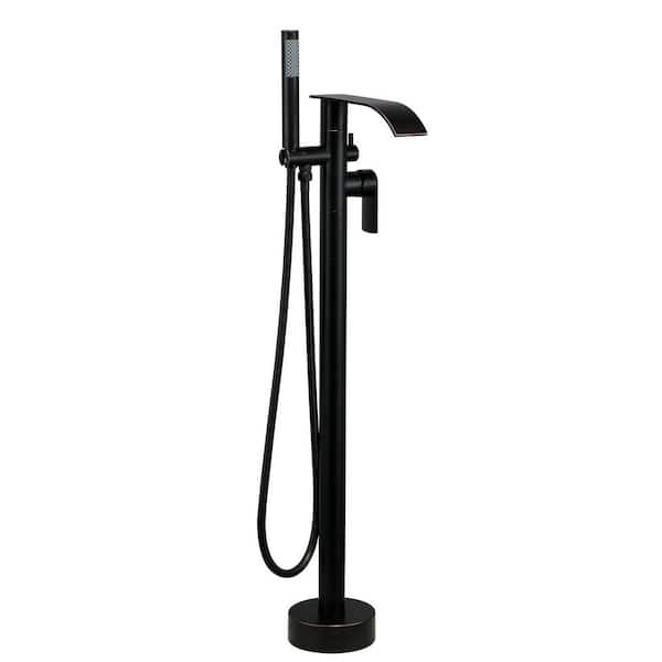 Single-Handle Freestanding Tub Faucet with Handshower and Waterfall Spout in Oil Rubbed Bronze