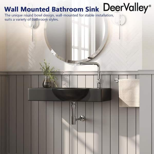 30 in. x 5.1 in. Wall Mounted Bathroom Sink in Matte Black Ceramic with Single 1.4 in. Faucet Hole