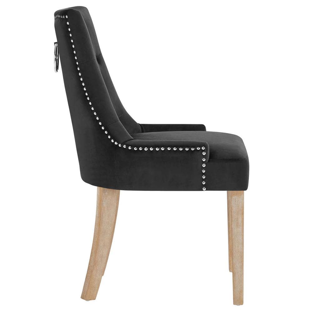 Elegant Black Velvet Upholstered Parsons Side Chair with Wood Accents