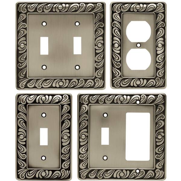 Beaded Brushed Satin Pewter Switch Plate Toggle Duplex Outlet Rocker Wallplate 