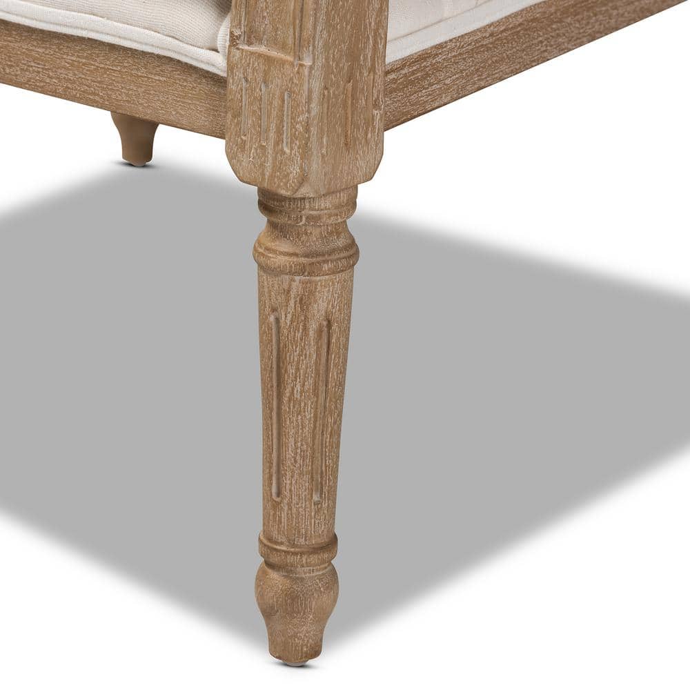 Antique Whitewashed Mahogany Wood Barrel Accent Chair in Ivory