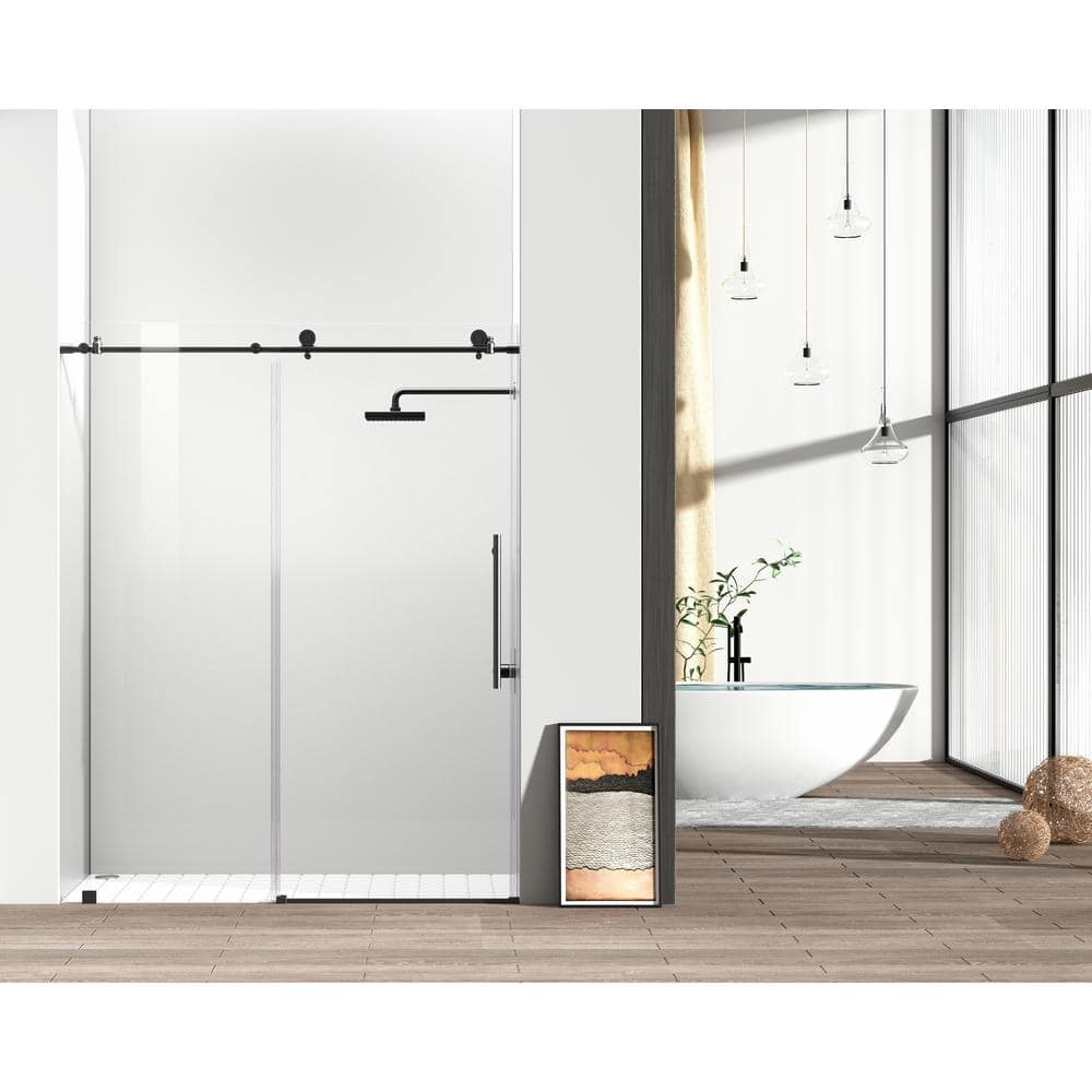 Simply Living 60 in. W x 76 in. H Frameless Sliding Shower Door in Matte Bl