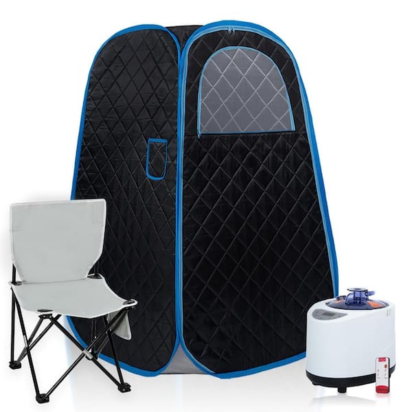 Black Foldable Portable Steam Sauna, Personal Sauna Tent with 1000w 2.2L Steamer, Folding Chair and Remote Control
