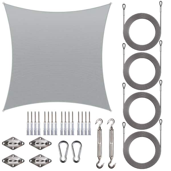 ROYAL SHADE 10 ft. x 10 ft. Square Sun Shade Sail with Hardware Kit and Rope-Gray