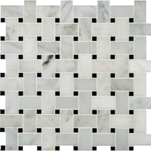 Greecian White Basketweave 12 in. x 12 in. x 10 mm Polished Marble Mosaic Tile (10 sq. ft. / case)