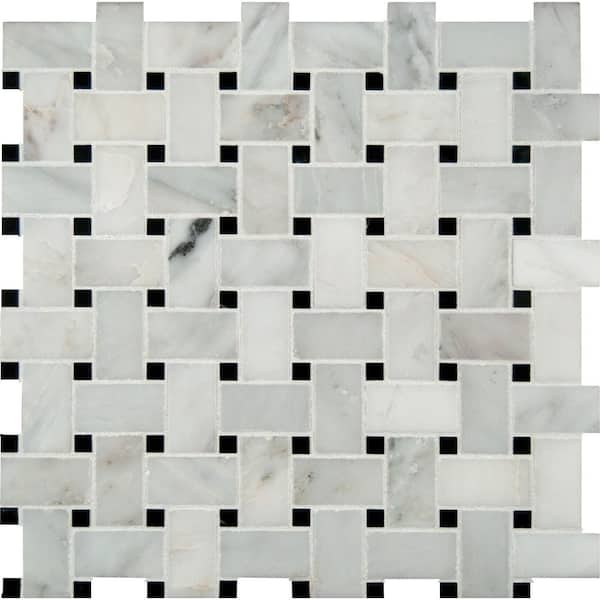 Greecian White Basketweave 12 in. x 12 in. x 0.38 in. Polished Marble Mesh-Mounted Mosaic Tile (1 sq. ft./Each)