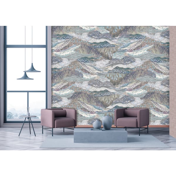 Light Blue Lilac Panoramic Valleys Print Non Woven Non-Pasted Textured Wallpaper 57 sq. ft.