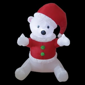 3 ft. W x 4 ft. H Polar Bear Cub with Red Vest And Red Santa Cap Inflatable Airblown