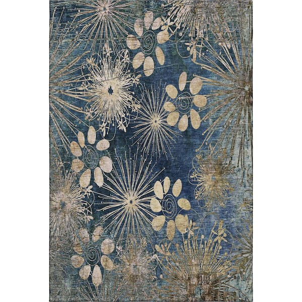 Mayfield Premium Machine Washable Abstract AMF2225 Navy 10 ft. x 14 ft. Area Rug