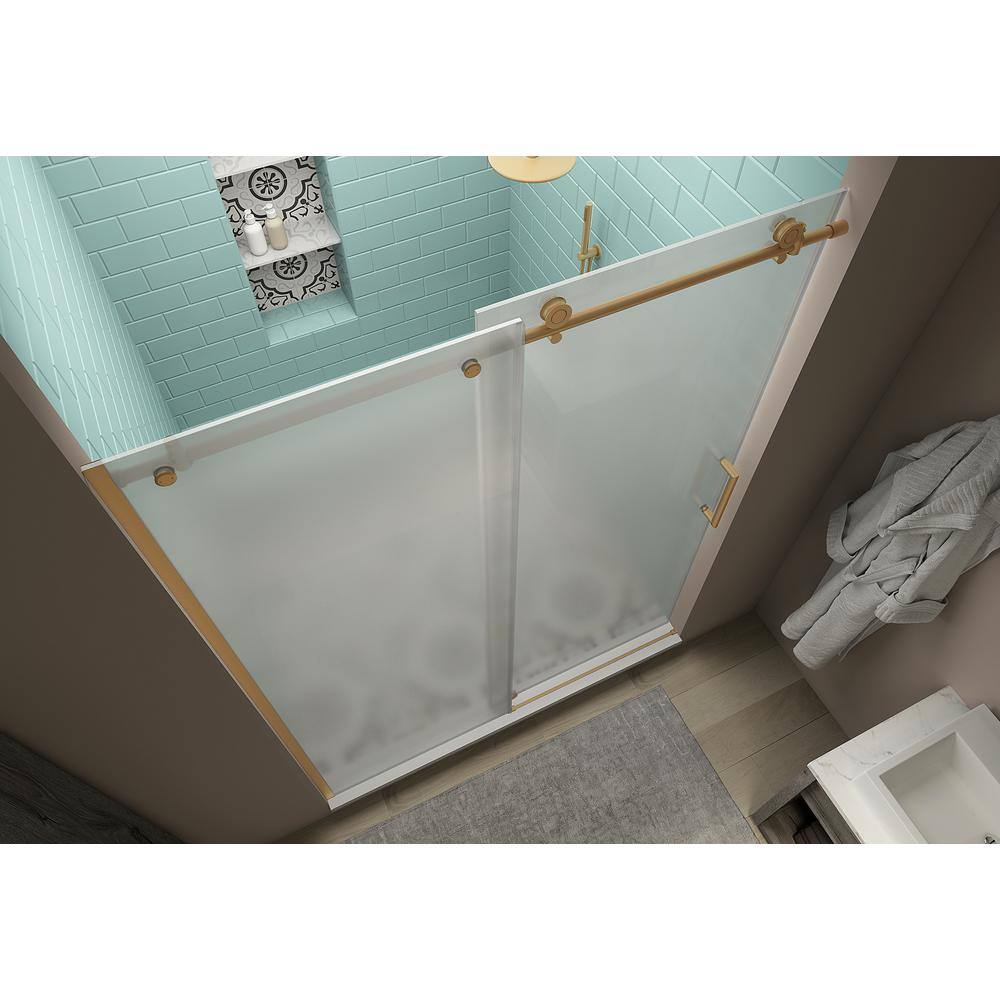 Coraline XL Gold Frameless Sliding Shower Door with Frosted Glass