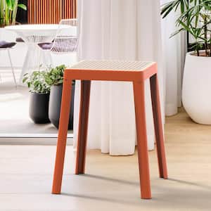 Tresse 18 in. Orange Backless Square Plastic Dining Stool with Plastic Seat