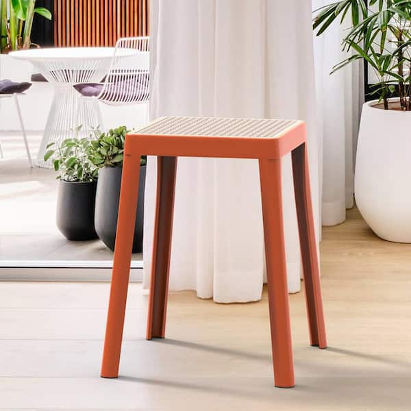 Leisuremod Tresse 18 in. Orange Backless Square Plastic Dining Stool with Plastic Seat
