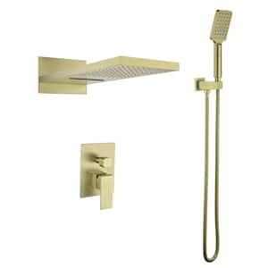 Single Handle 1-Spray Rectangular Shower Faucet 2.5 GPM Shower System Shower Head with Handheld in Brushed Gold