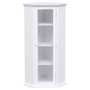 16.54 in. W x 16.54 in. D x 42.32 in. H White MDF Freestanding Corner Linen Cabinet with Glass Door in White
