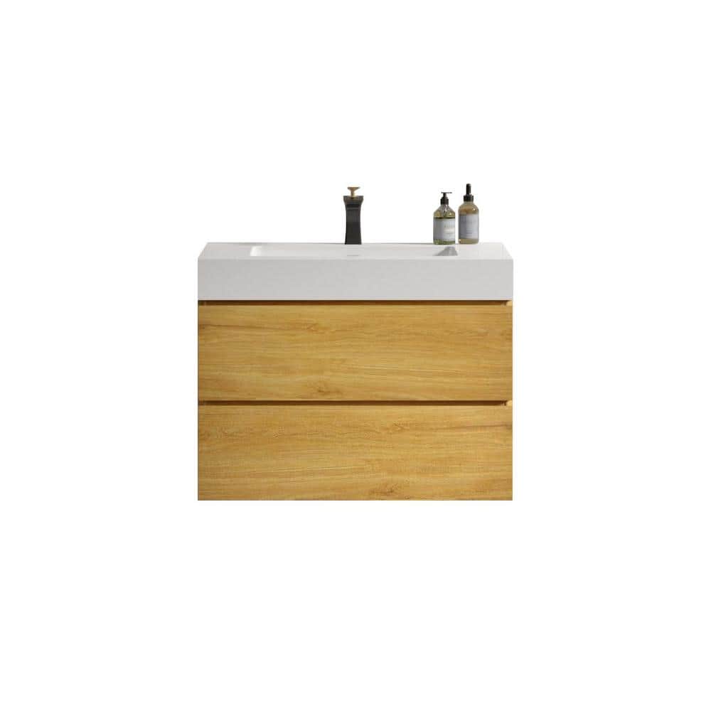 30 in. W x 18 in. D x 25 in. H Single Sink Wall-Mounted Bath Vanity in Natu