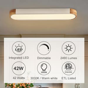 Lumin 38 in. 1-Light White Integrated LED Flush Mount Minimalist Long Oval Ceiling Light